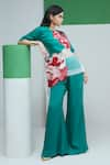 Buy_Studio Radical_Green Top Silk Applique Gardenia Boat Neck With Bootcut Pant _at_Aza_Fashions