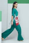 Studio Radical_Green Top Silk Applique Gardenia Boat Neck With Bootcut Pant _Online_at_Aza_Fashions