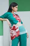 Shop_Studio Radical_Green Top Silk Applique Gardenia Boat Neck With Bootcut Pant _at_Aza_Fashions