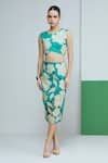 Buy_Studio Radical_Green Silk Lining Shantoon Applique Gardenia Zari Crop Top With Pencil Skirt _at_Aza_Fashions