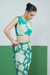 Shop_Studio Radical_Green Silk Lining Shantoon Applique Gardenia Zari Crop Top With Pencil Skirt _at_Aza_Fashions