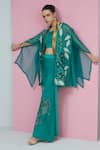 Buy_Studio Radical_Green Cape Organza Applique Fleur Kimono V Neck Bootcut Pant Set _at_Aza_Fashions