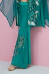 Shop_Studio Radical_Green Cape Organza Applique Fleur Kimono V Neck Bootcut Pant Set _at_Aza_Fashions