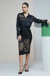 Buy_Studio Radical_Black Silk Satin Lining Shantoon Fringed Sleeves Shirt With Pencil Skirt _at_Aza_Fashions