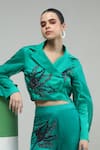 Studio Radical_Green Crop Jacket Silk Embroidery Beads Spread Blossom With Bootcut Pant _Online_at_Aza_Fashions