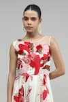 Studio Radical_Red Silk Satin Print Florin Round Neck Embellished Maxi Dress _Online_at_Aza_Fashions