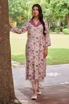 Buy_Charu Makkar_Pink Muslin Raw Silk Printed Floral Broad Collar Vien Kurta And Palazzo Set _at_Aza_Fashions