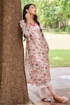 Buy_Charu Makkar_Pink Muslin Raw Silk Printed Floral Broad Collar Vien Kurta And Palazzo Set _Online_at_Aza_Fashions