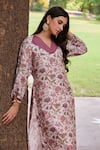 Shop_Charu Makkar_Pink Muslin Raw Silk Printed Floral Broad Collar Vien Kurta And Palazzo Set _Online_at_Aza_Fashions