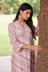 Buy_Charu Makkar_Pink Muslin Raw Silk Printed Floral V Neck Striped Kurta And Palazzo Set _Online_at_Aza_Fashions