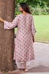 Shop_Charu Makkar_Pink Muslin Raw Silk Printed Floral Keyhole Peacock Kurta And Palazzo Set _at_Aza_Fashions