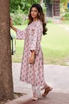 Buy_Charu Makkar_Pink Muslin Raw Silk Printed Floral Keyhole Peacock Kurta And Palazzo Set _Online_at_Aza_Fashions