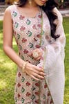 Buy_Charu Makkar_Pink Modal Satin Pure Printed Floral U Neck Peacock Kurta Gharara Set _Online_at_Aza_Fashions