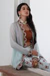 Buy_Charu Makkar_Blue Modal Satin Pure Printed Floral Blouse U Neck Sharara Set With Jacket _Online_at_Aza_Fashions