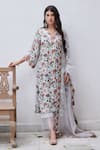 Buy_Charu Makkar_White Modal Satin Pure Printed Floral V Neck Kurta With Palazzo _at_Aza_Fashions