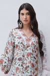 Shop_Charu Makkar_White Modal Satin Pure Printed Floral V Neck Kurta With Palazzo _at_Aza_Fashions
