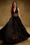 Buy_TYOHAR_Black Anarkali Satin Chiffon Embroidered Floral Heitvi Draped  _at_Aza_Fashions