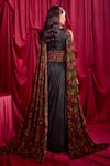 Shop_TYOHAR_Black Anarkali Satin Chiffon Embroidered Floral Plunged V Heitvi Draped _at_Aza_Fashions