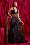 Buy_TYOHAR_Black Anarkali Satin Chiffon Embroidered Floral Heitvi Draped  _Online_at_Aza_Fashions