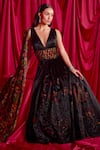 TYOHAR_Black Anarkali Satin Chiffon Embroidered Floral Heitvi Draped  _at_Aza_Fashions