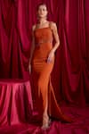 Buy_TYOHAR_Orange Pure Crepe Embroidered Dabka Straight Rayna Gathered Gown _at_Aza_Fashions