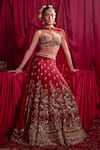 Buy_TYOHAR_Red Blouse And Lehenga- Silk Embroidery Floral Sweetheart Neck Leela Flower Set _at_Aza_Fashions