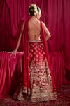 TYOHAR_Red Blouse And Lehenga- Silk Embroidery Floral Sweetheart Neck Leela Flower Set _Online_at_Aza_Fashions