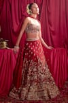 Buy_TYOHAR_Red Blouse And Lehenga- Silk Embroidery Floral Sweetheart Neck Leela Flower Set _Online_at_Aza_Fashions