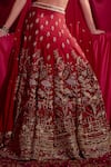 Shop_TYOHAR_Red Blouse And Lehenga- Silk Embroidery Floral Sweetheart Neck Leela Flower Set _Online_at_Aza_Fashions