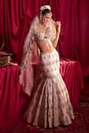 Shop_TYOHAR_Pink Blouse And Lehenga- Silk Embroidery Floral V Tharini Fish Cut Bridal Set_Online_at_Aza_Fashions