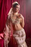 Shop_TYOHAR_Pink Blouse And Lehenga- Silk Embroidery Floral V Tharini Fish Cut Bridal Set_at_Aza_Fashions