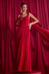 Buy_TYOHAR_Red Crepe Placement Embroidery Sequins Sweetheart Neck Kimaya Tonal Saree Gown_at_Aza_Fashions