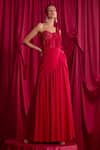 Buy_TYOHAR_Red Crepe Placement Embroidery Sequins Sweetheart Neck Kimaya Tonal Saree Gown_Online_at_Aza_Fashions
