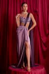 Buy_TYOHAR_Purple Armani Satin Embroidered Pratvi Pre-draped Saree With Strapless  _at_Aza_Fashions