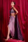 TYOHAR_Purple Armani Satin Embroidered Pratvi Pre-draped Saree With Strapless  _Online_at_Aza_Fashions