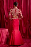 Shop_TYOHAR_Red Jacket - Organza Embroidery Floral Jacket Mermaid Lehenga Set _at_Aza_Fashions