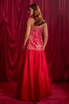 TYOHAR_Red Silk Embroidery Floral Straight Neck Strapless Tunic With Palazzo _Online_at_Aza_Fashions