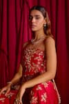 Buy_TYOHAR_Red Silk Embroidery Floral Straight Neck Strapless Tunic With Palazzo 