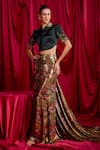 Buy_TYOHAR_Green Shirt - Pure Satin Print Cutdana Collared Neck Cropped With Floral Skirt _at_Aza_Fashions