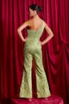 Shop_TYOHAR_Green Dutch Satin Embroidery Floral Asymmetric Neck Nimai Jumpsuit  _at_Aza_Fashions