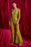 Buy_TYOHAR_Green Silk Embroidery Floral Criss Cross Neck Sanoli Jumpsuit With Jacket _at_Aza_Fashions