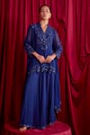 Buy_TYOHAR_Blue Georgette Embroidery Floral Stand Nilima Kurta Sharara Set  _at_Aza_Fashions