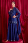 Buy_TYOHAR_Blue Georgette Embroidery Floral Stand Nilima Kurta Sharara Set  _Online_at_Aza_Fashions