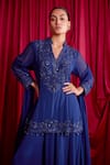 Shop_TYOHAR_Blue Georgette Embroidery Floral Stand Nilima Kurta Sharara Set  _Online_at_Aza_Fashions