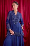 TYOHAR_Blue Georgette Embroidery Floral Stand Nilima Kurta Sharara Set  _at_Aza_Fashions