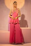 Buy_TYOHAR_Pink Modal Satin Floral Neckline Short Kurta And Flared Pant Set  _Online_at_Aza_Fashions