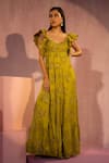 Buy_TYOHAR_Green Satin Chiffon Embroidery Thread Sweetheart Moya Ruffle Gown  _at_Aza_Fashions