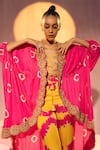 Shop_TYOHAR_Pink Silk Embroidery Geometric Kaftan Open Pattern Pant Set  _Online_at_Aza_Fashions