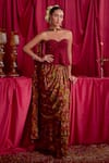 Buy_TYOHAR_Maroon Peplum Top And Dupatta Chinnon Printed Floral Aamaya Skirt Set _at_Aza_Fashions