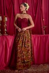 Buy_TYOHAR_Maroon Peplum Top And Dupatta Chinnon Printed Floral Aamaya Skirt Set _Online_at_Aza_Fashions